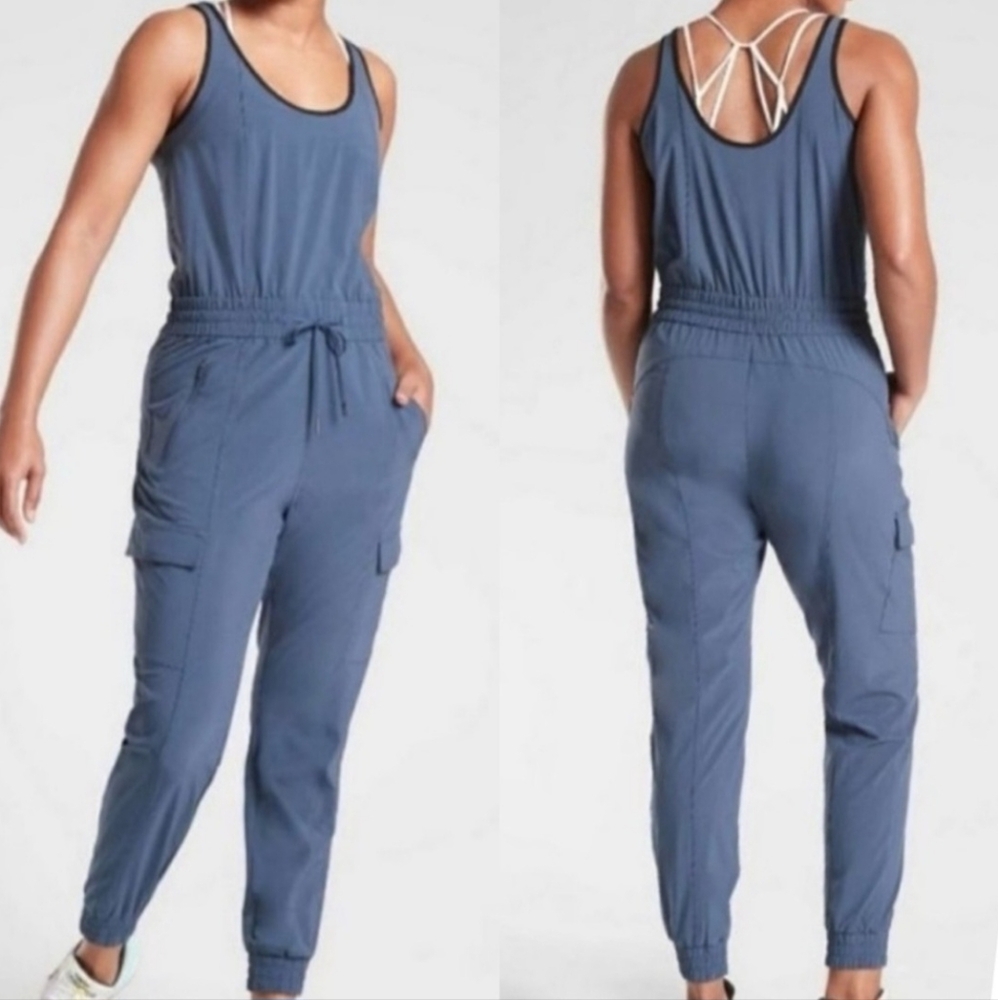 Athleta Blue Jumpsuit with Scoop-neck and Tapered Legs
